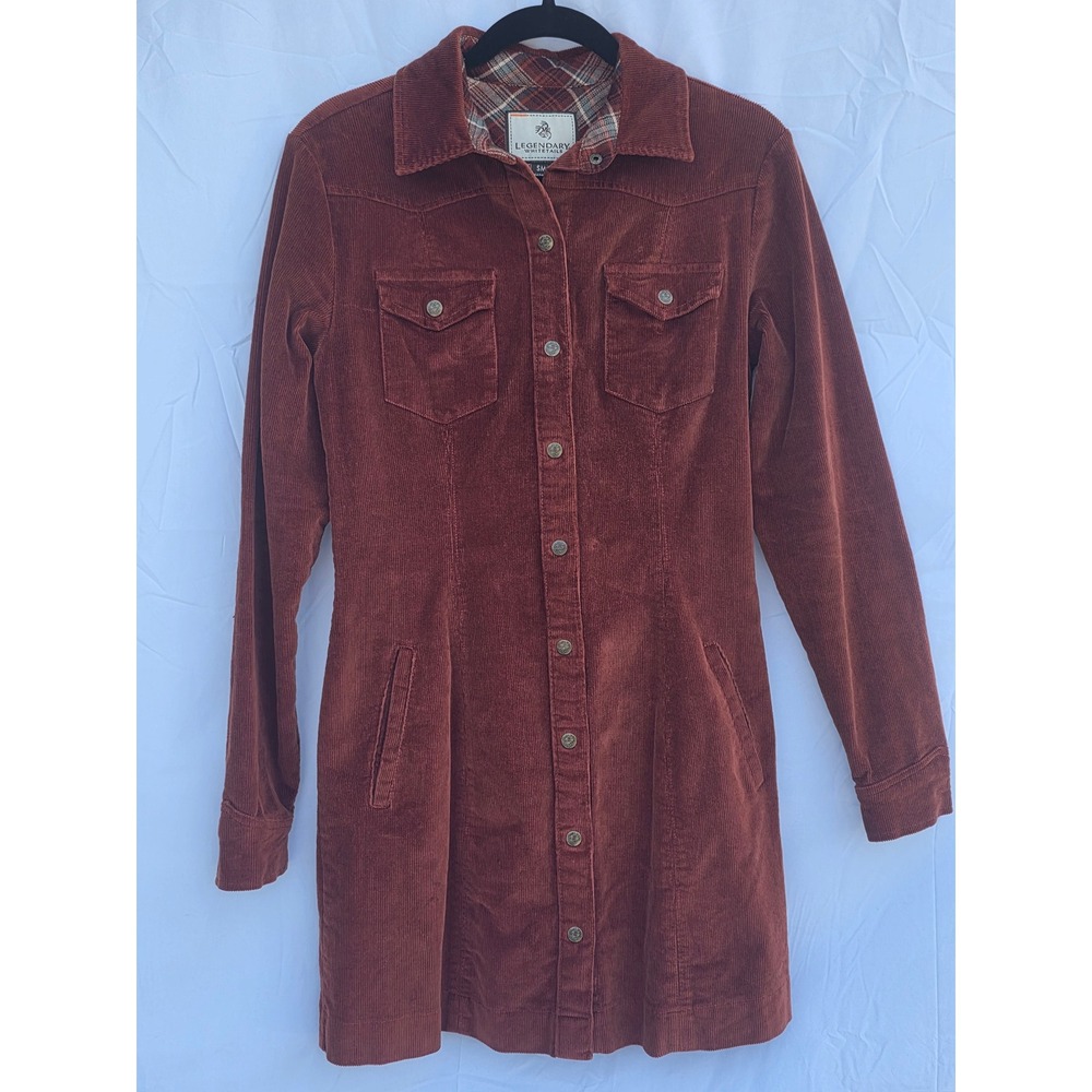 Legendary Whitetails Rust Corduroy Shirt Dress Womens Small Western Plaid Trim